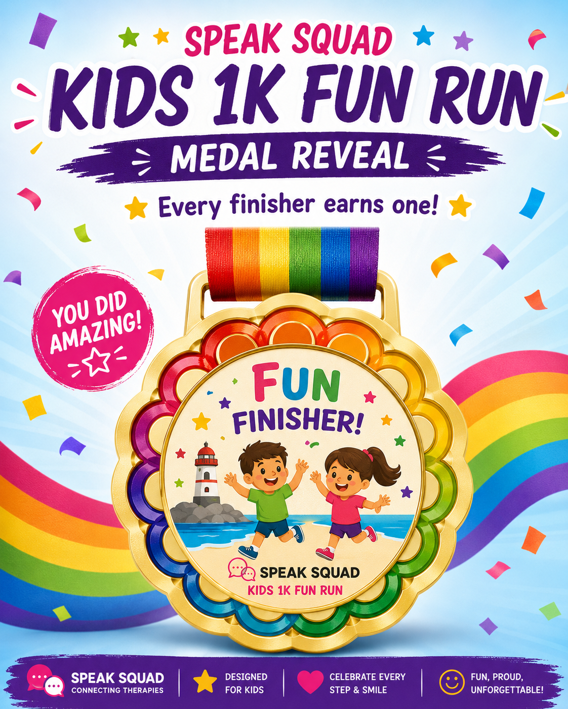 Speak Squad Kids 1K Fun Run Medal Reveal — every finisher earns one, Bronte Harbour Classic 2026, Oakville